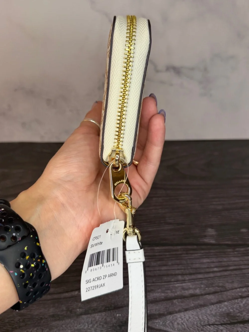 Coach Signature Canvas Zip Around Wristlet Wallet White NWT